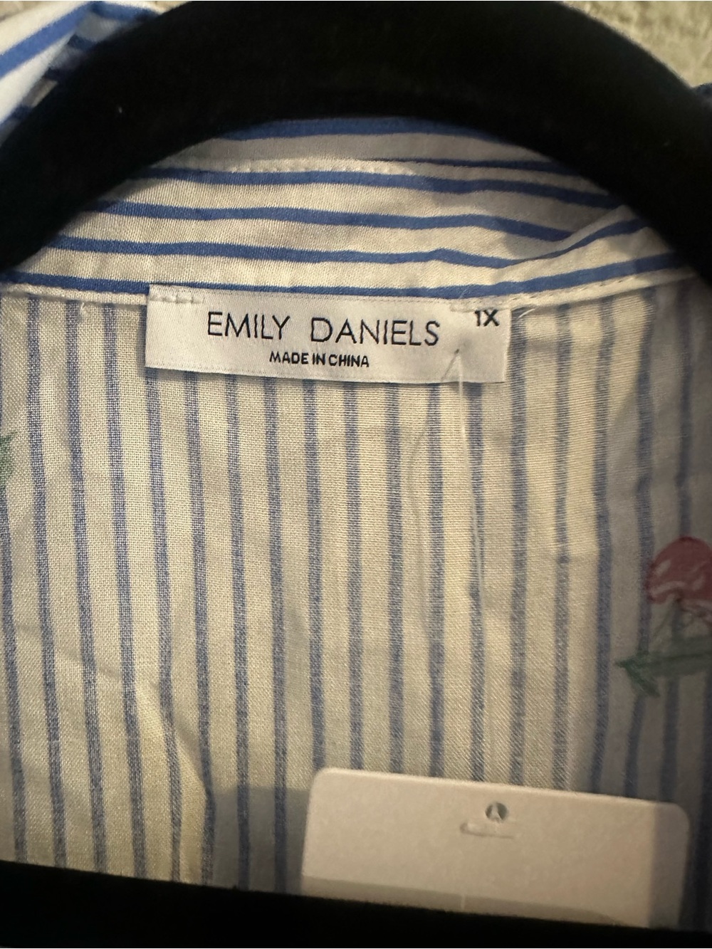 Blue Stripe Cherries Tie-Front Embroidered Shirt Boho Y2K - Picture 3 of 3